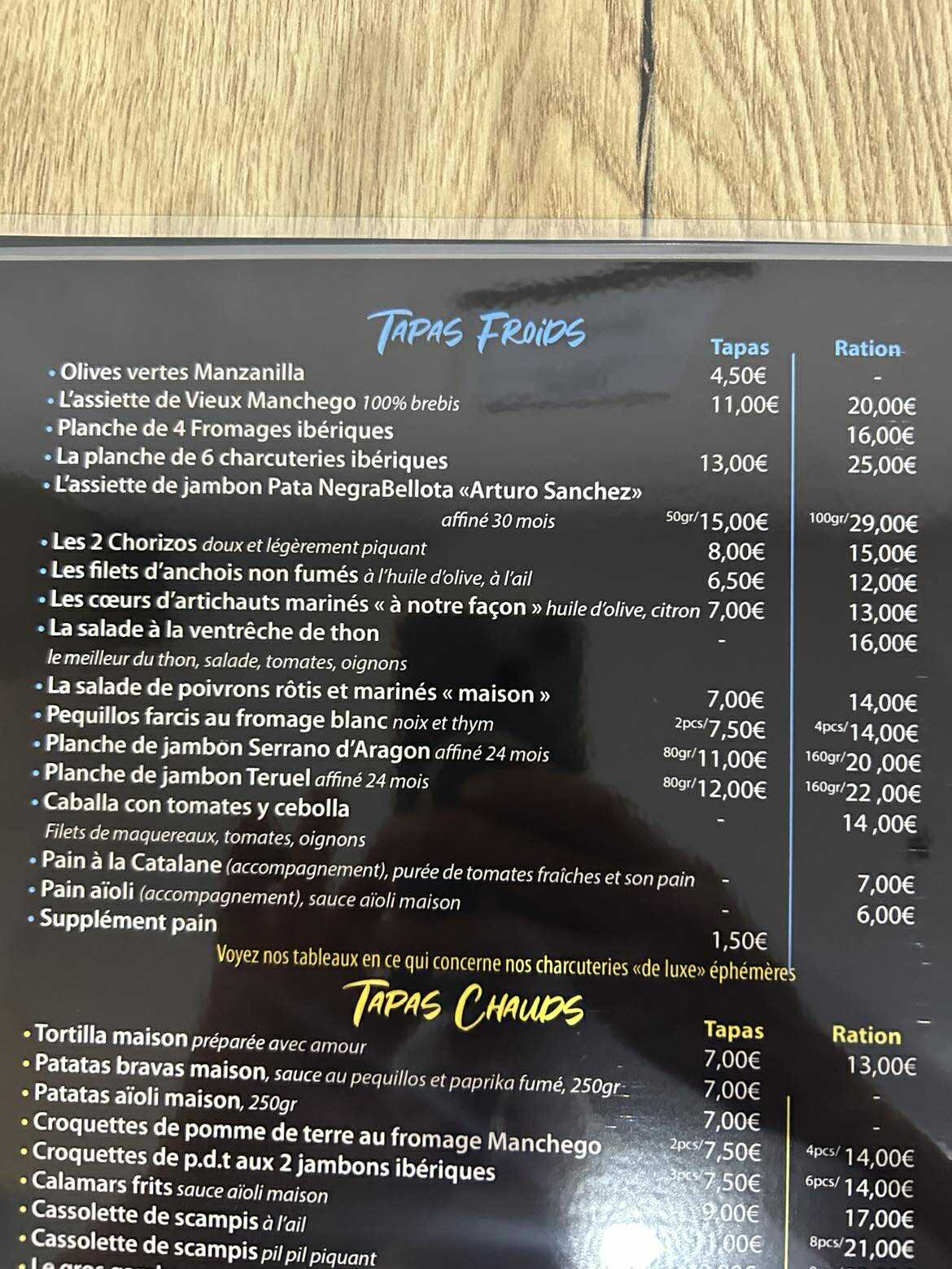 Carte Tapas Froids